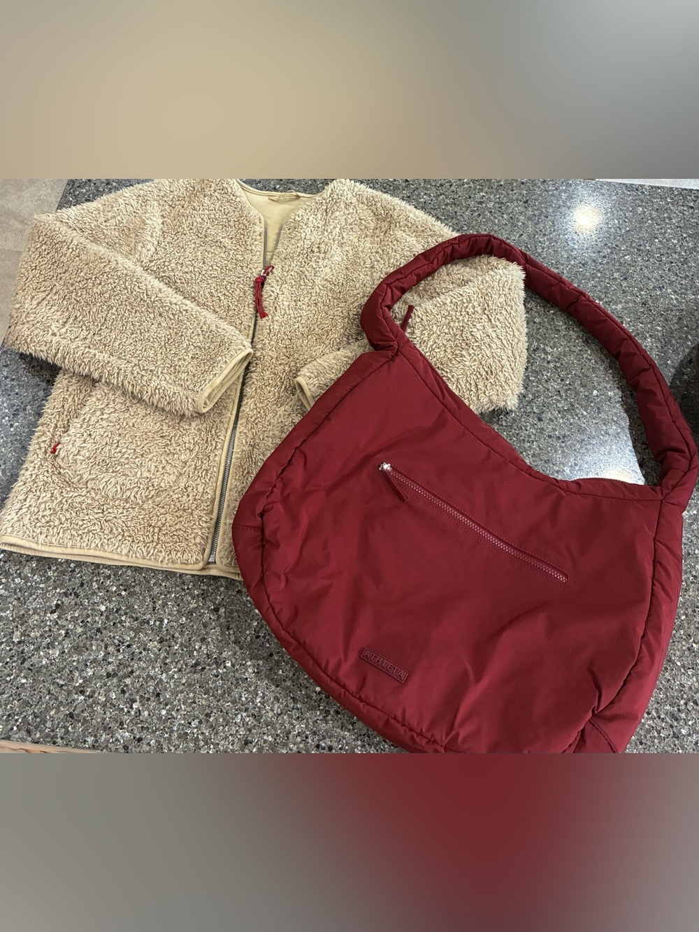 Womens LULULEMON/ATHLETA Lined Sherpa Jacket & Puffer Tote Bag, sz 6